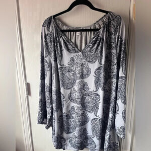 J Jill PureJill blue paisley satin feel tunic peasant blouse XL